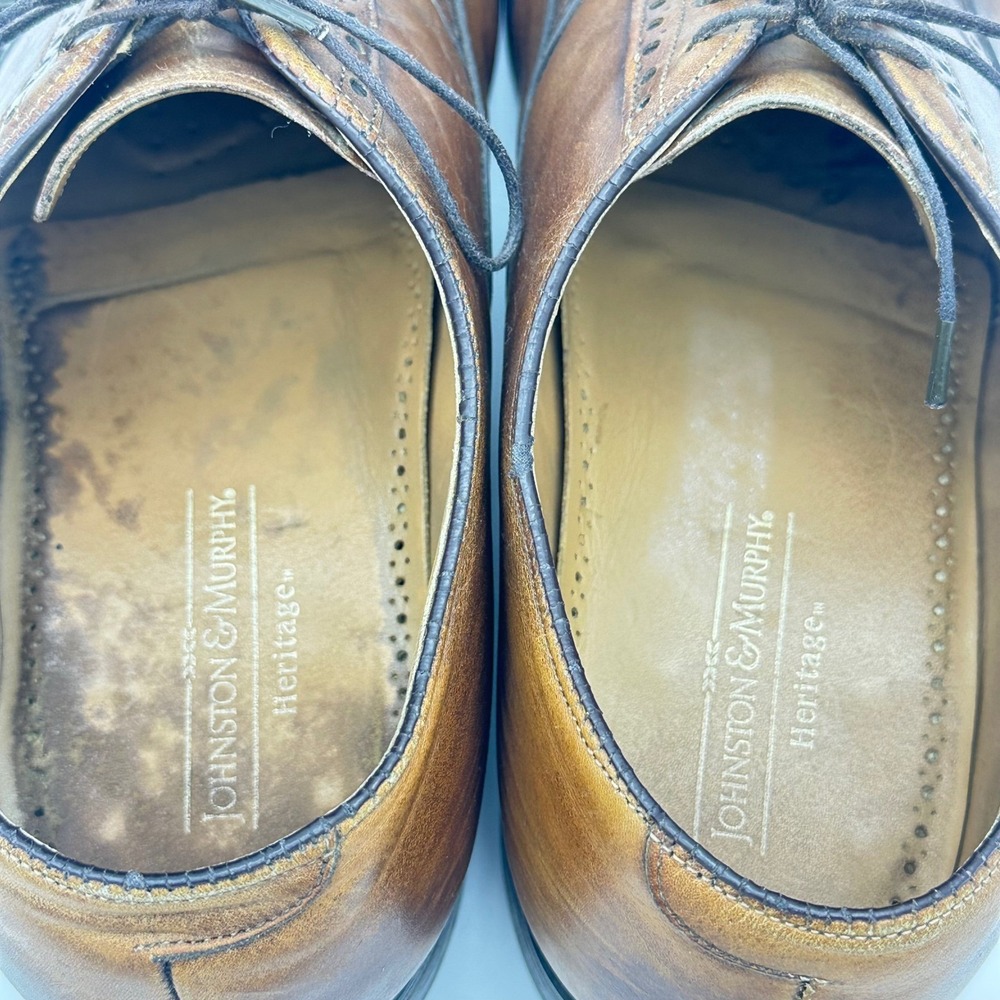 Johnston & Murphy Heritage Mens Brown Leather Cap Toe Brogue Oxford Shoes 10.5 D - Picture 7 of 8